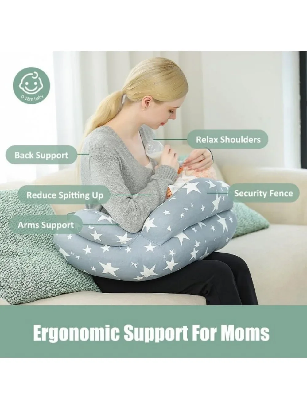 Adjustable Nursing Pillow for Breastfeeding & Bottle Feeding, Removable Cover